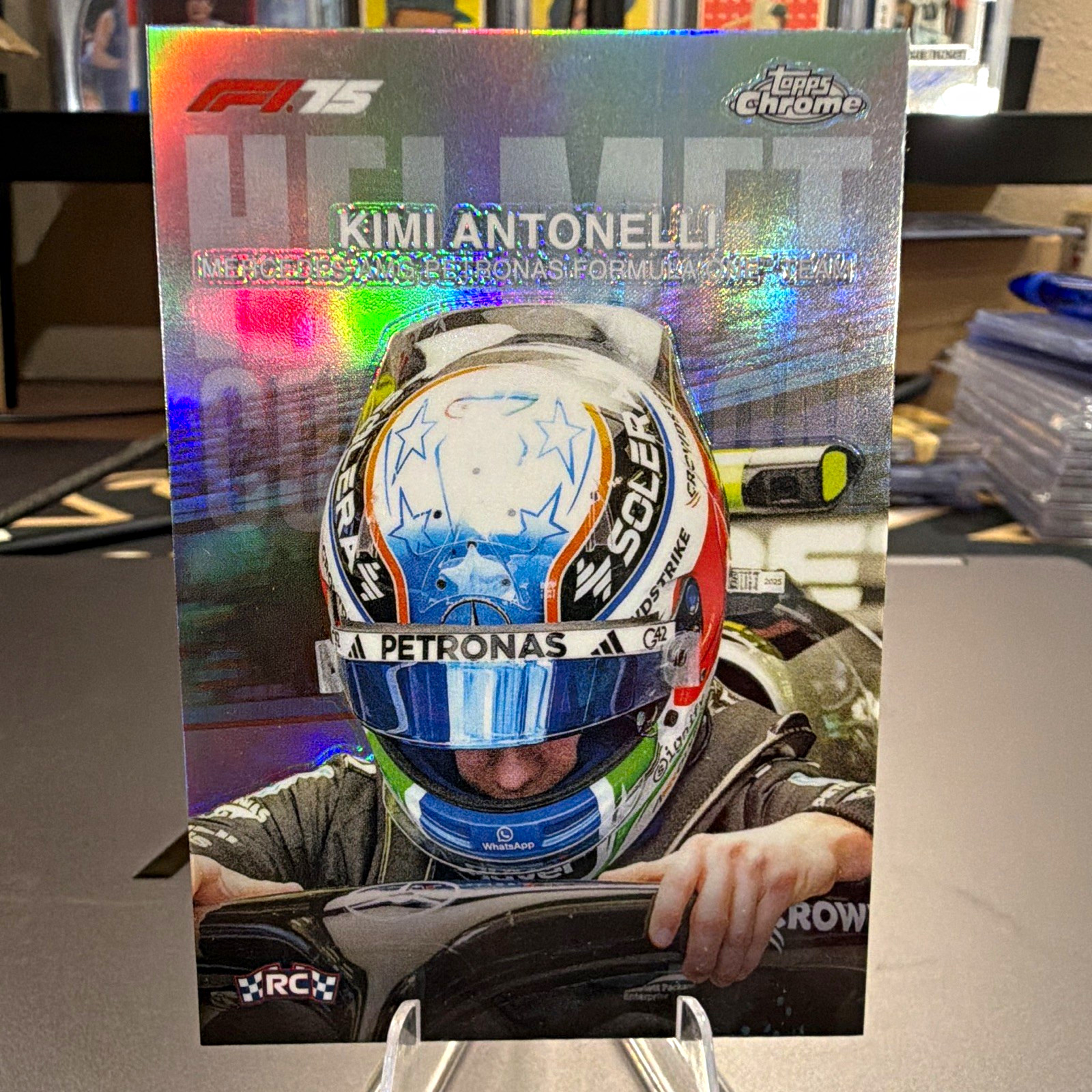 2025 Topps Chrome Formula 1 F1 #HC-1 Helmet Collection  Kimi Antonelli Rookie RC
