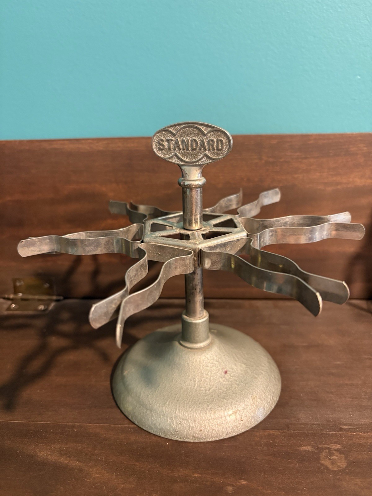 Vintage STANDARD 6 Rubber Stamp Holder Spinning Rotating Metal Carousel Rack