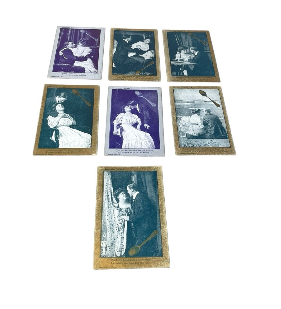 Vintage 1908 Lot of 7 Valentines Spooners Delight Humor Love Romance Postcards