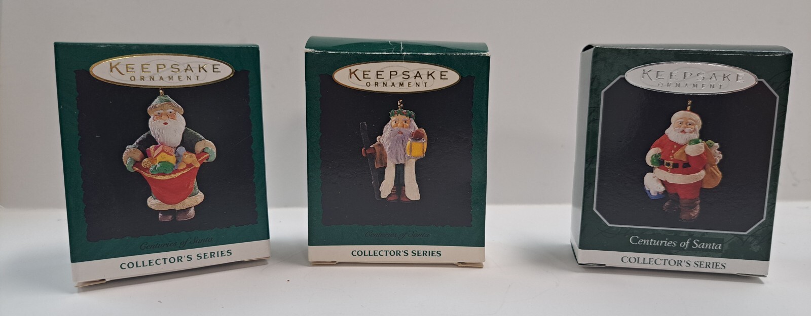 Vtg Hallmark Centuries of Santa Miniature Ornament Series, 3pc (1995/1996/1998)