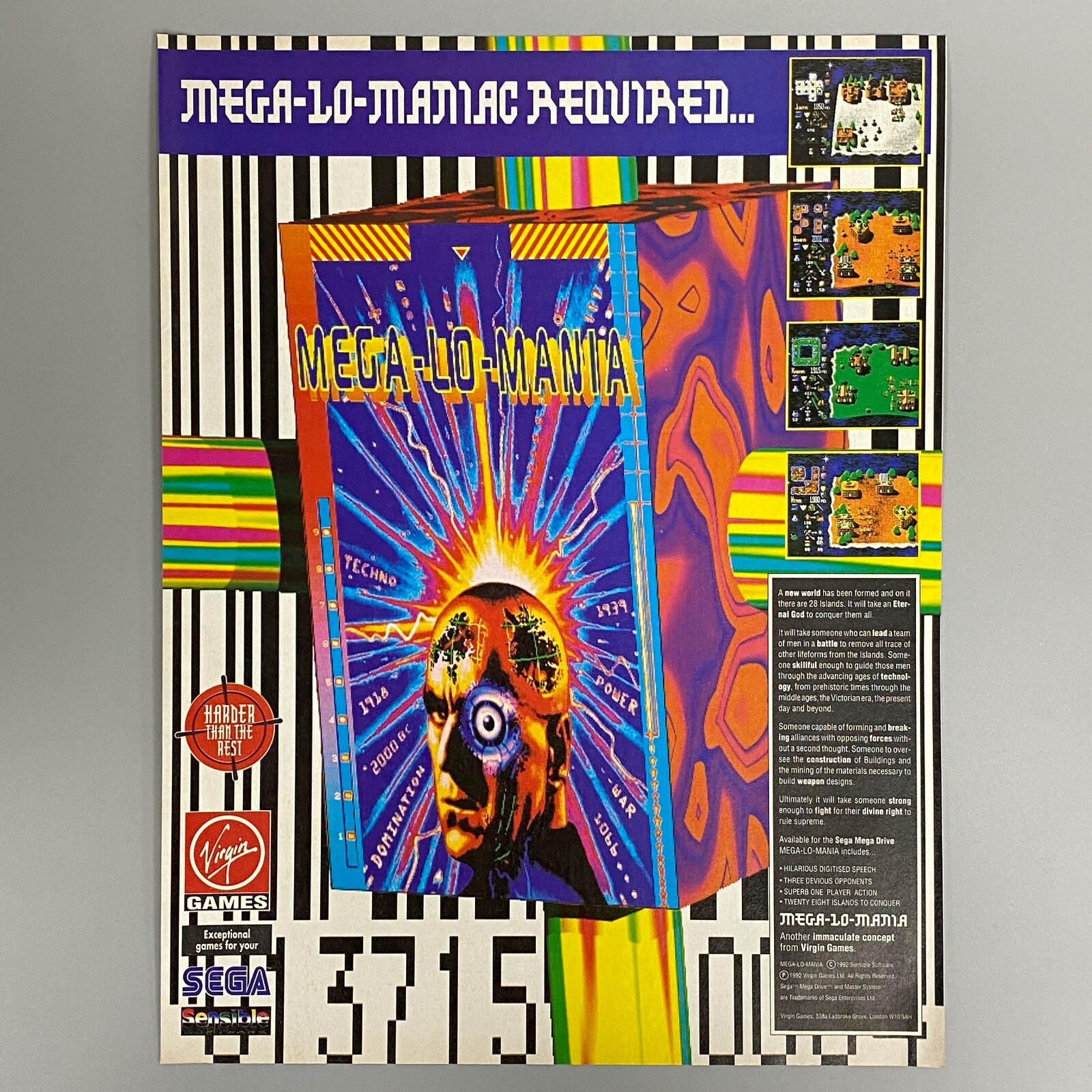 MEGA-LO-MANIA SEGA MEGA DRIVE VIRGIN GAMES 1993 VINTAGE RETRO ADVERT