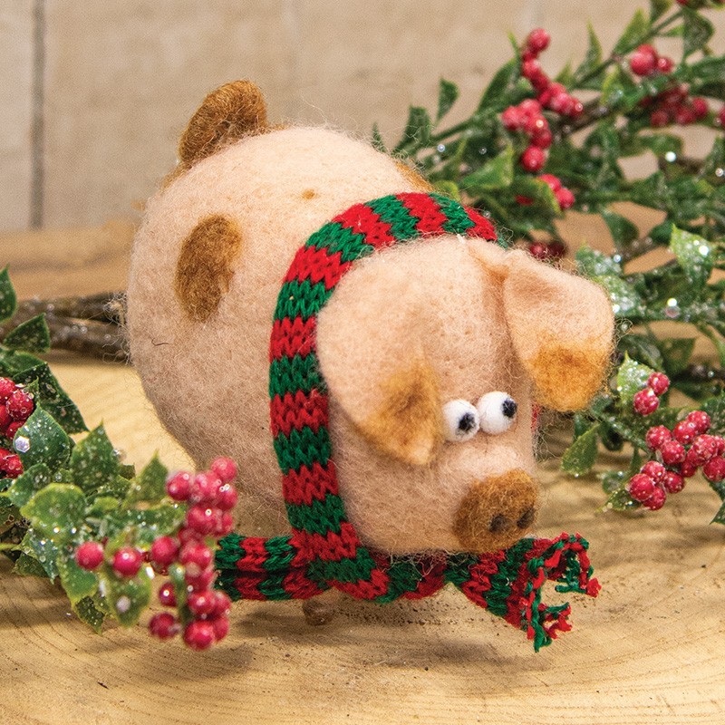 Christmas Cozy Scarf Pig Felt Critter Ornament Gift Farm House Decor Mouse