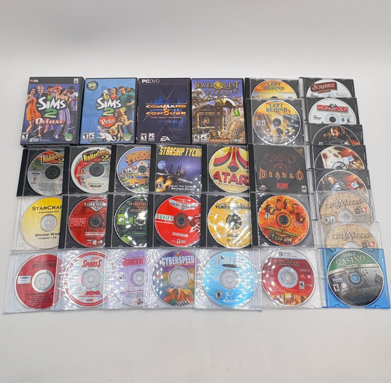 PC Game Lot 28 Command Conquer Diablo StarCraft Sims 2 Civilization CD-ROM Vtg