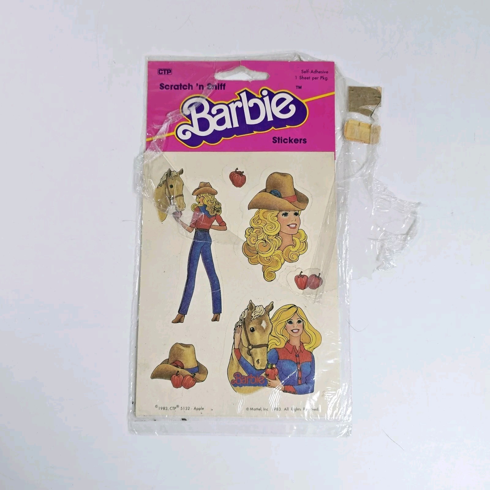 Barbie Apple Scratch N Sniff Sticker Sheet 1983 Mattel Cowgirl Horse Vintage New