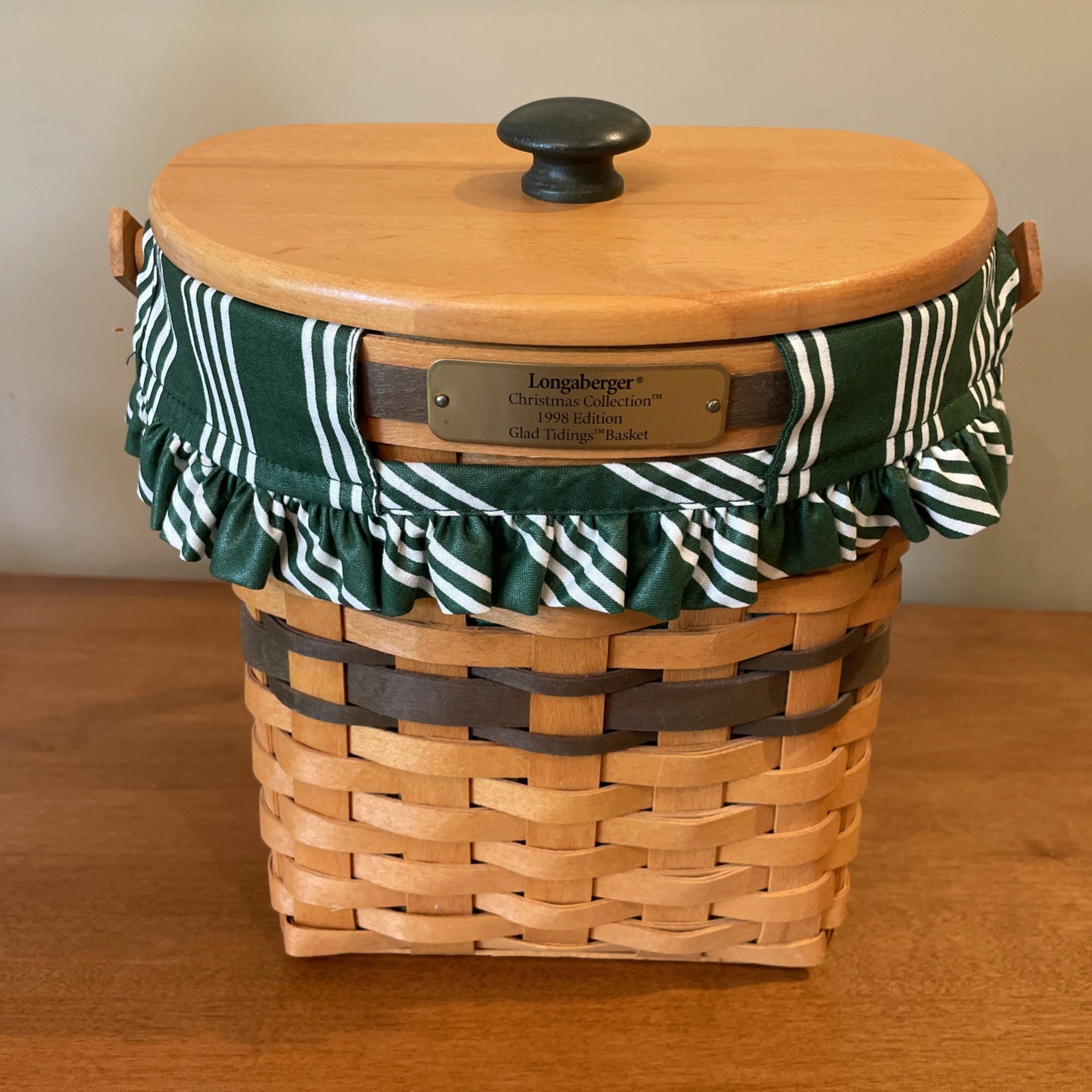 Vintage Longaberger Glad Tidings Basket Lid Fabric Plastic Liners 1998 Hangable
