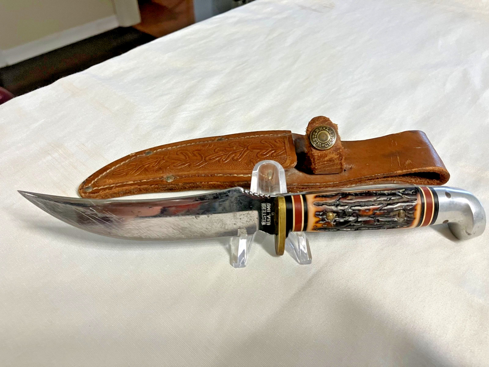 Vintage Western Cutlery USA H40 Fixed Blade Knife with Leather sheath
