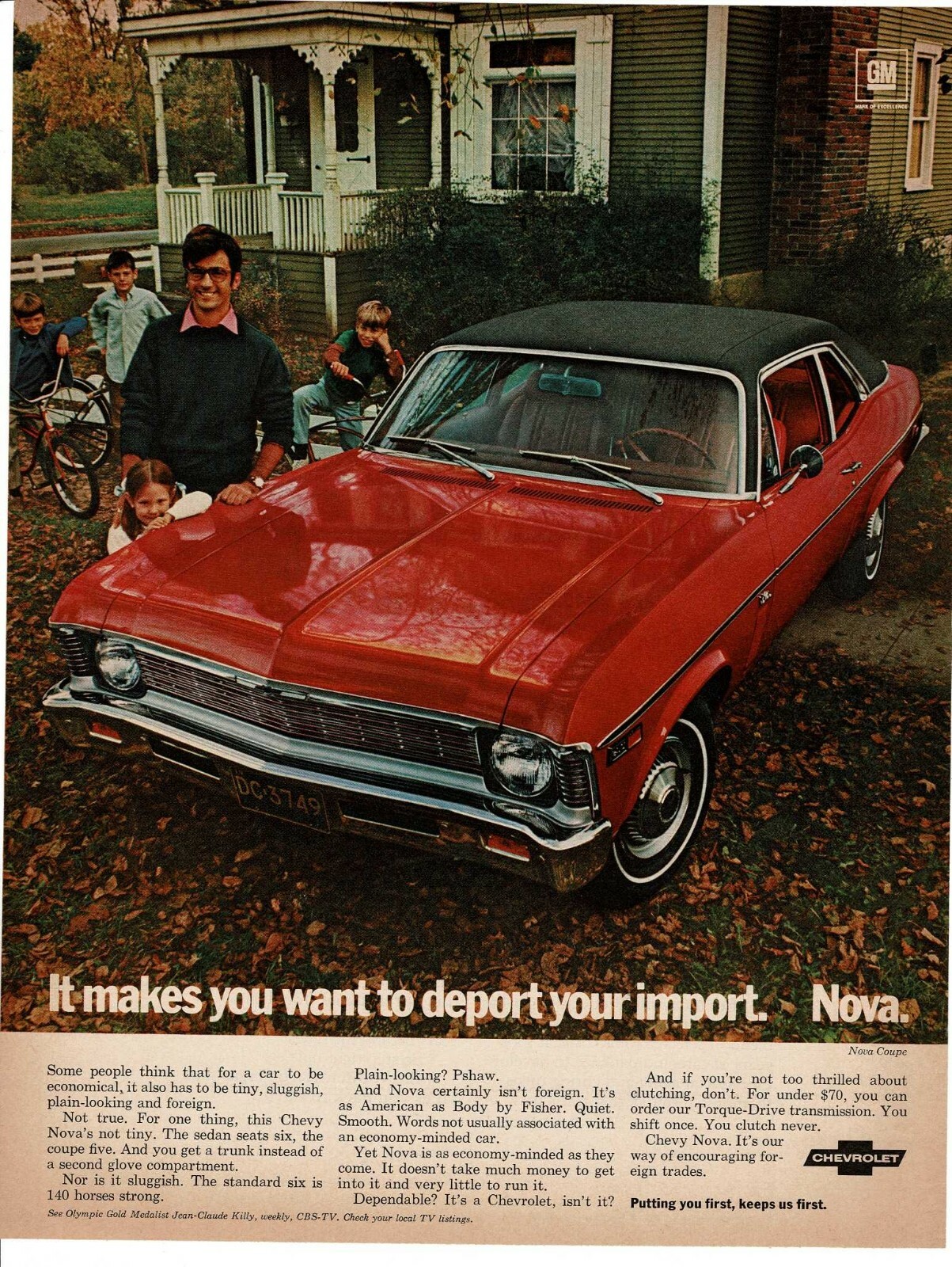 1969 Chevrolet Chevy Nova Red 2 door coupe Boys on Bikes Vintage Print Ad 