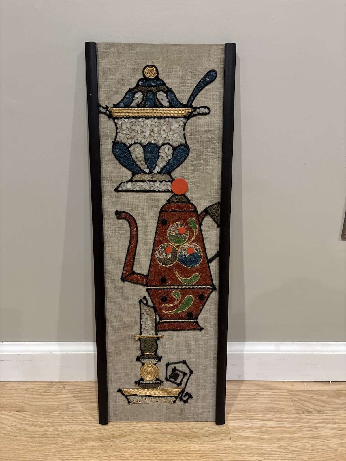 Vintage MCM Gravel Pebble Mosaic Wall Art Coffee Pot Kitchen 1960s Retro Decor