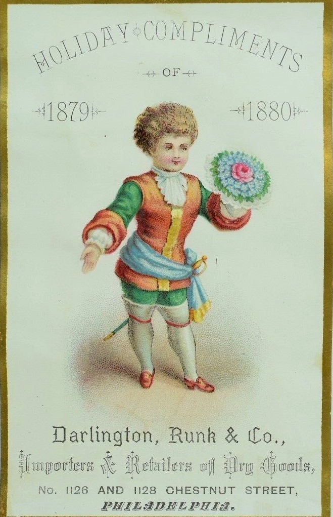 1879-1880 Embossed Holiday Card Darlington Runk & Co Importers Dry Goods F59