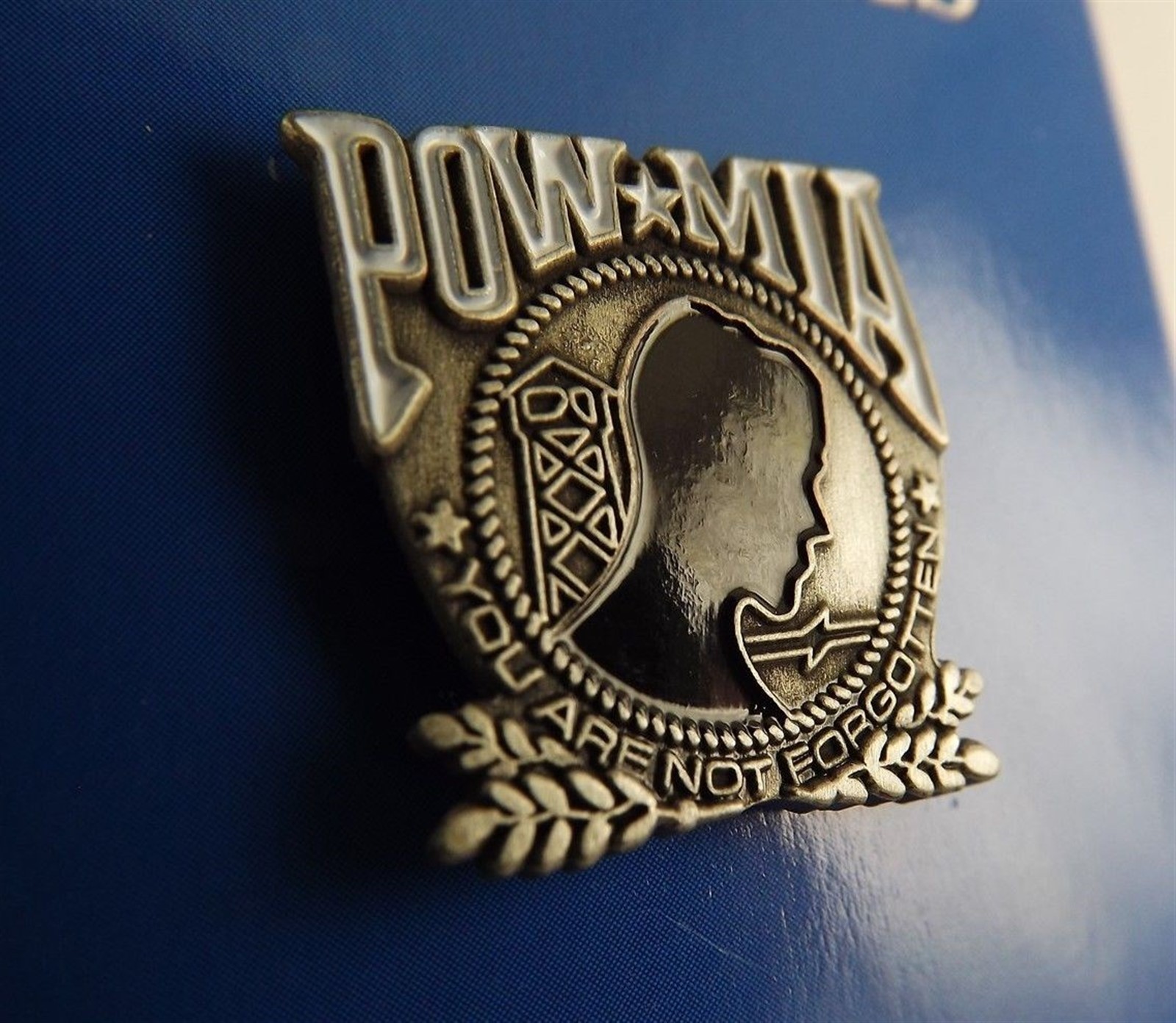 FREE SHIP Lapel Pin POW*MIA You Are Not Forgotten Black Enamel Pewter 1\