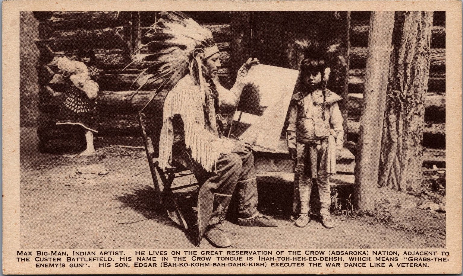 Max Big-Man Crow Indian Artist Son Edgar Custer Battlefield RPPC Postcard