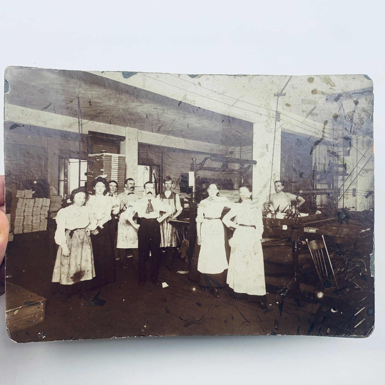 C.1905 GOODAIRE BROTHERS PRINTING SHOP INTERIOR STAFF LADIES MACHINERY PHOTO F65