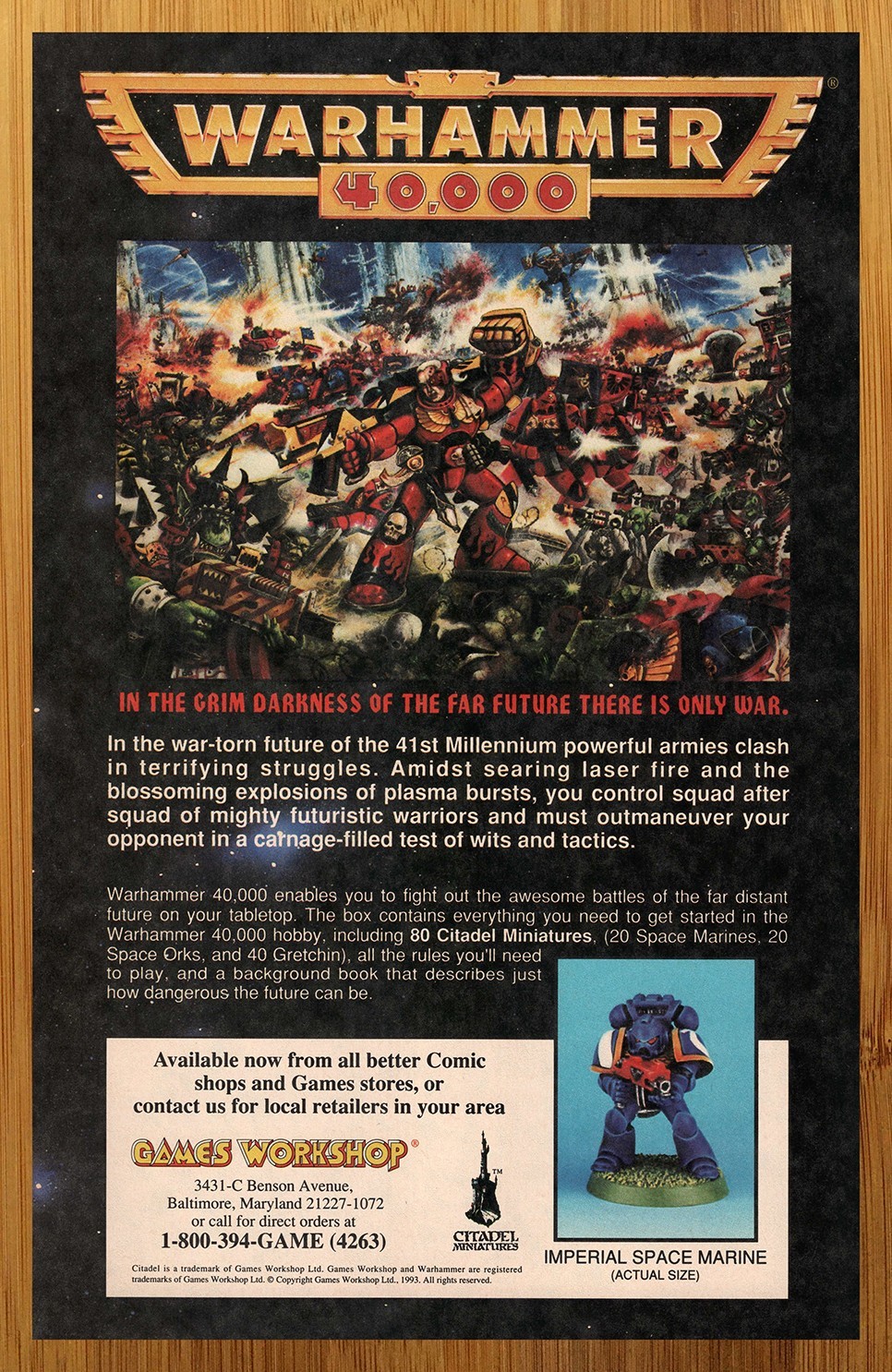 1993 Warhammer 40000 40K Miniatures Game Vintage Print Ad/Poster Figure Art 90s