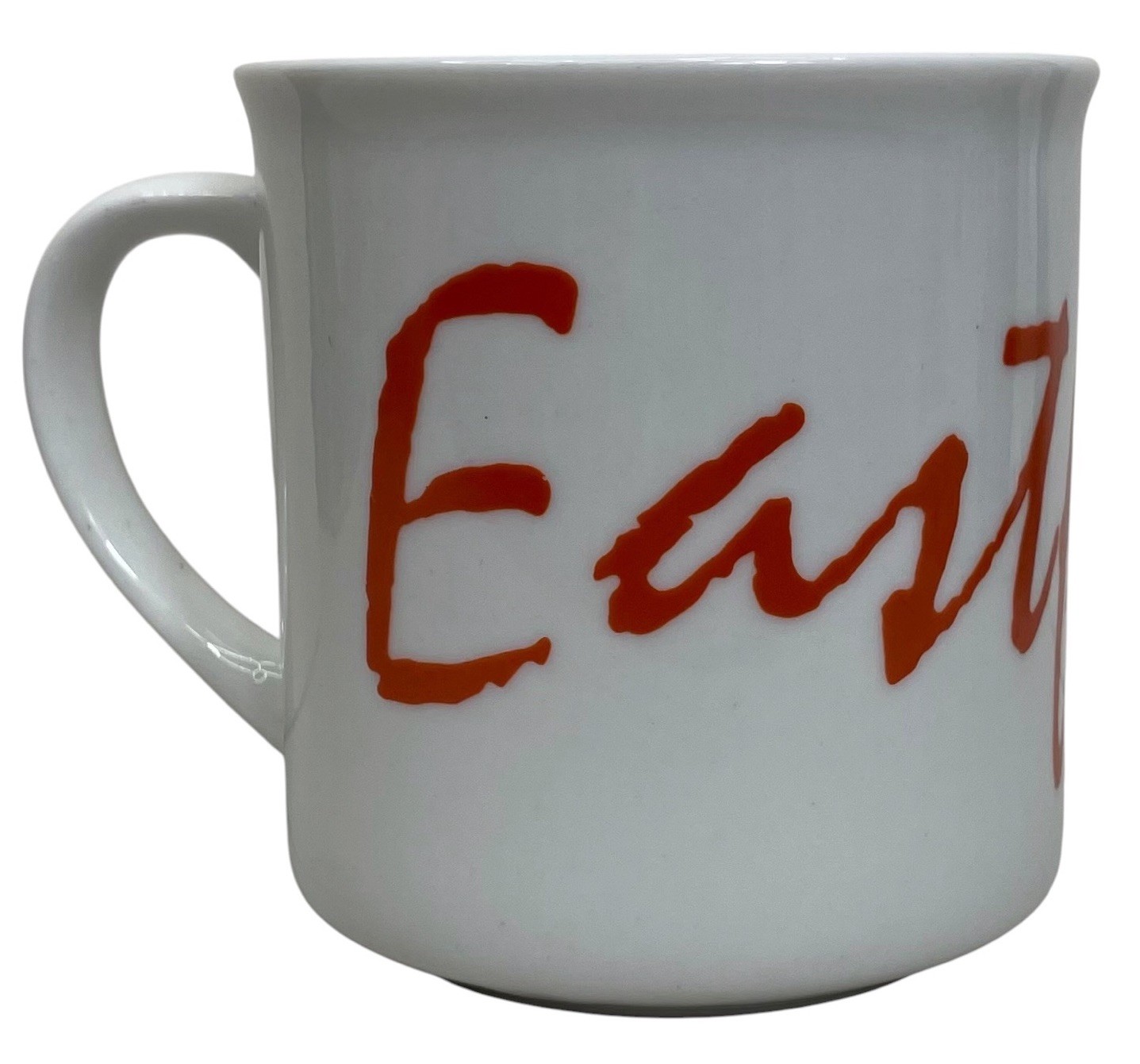 Vintage Eastfield Coffee Mug White Ceramic Tea Cup Red Orange Script READ