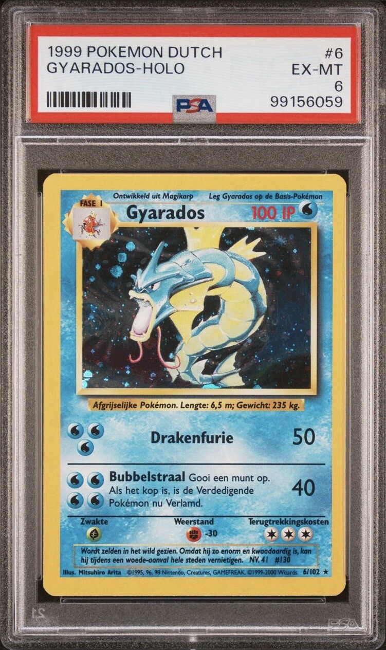 1999 Pokemon DUTCH Unlimited Base Set Gyarados Holo 6/102 PSA 6 EX-MT