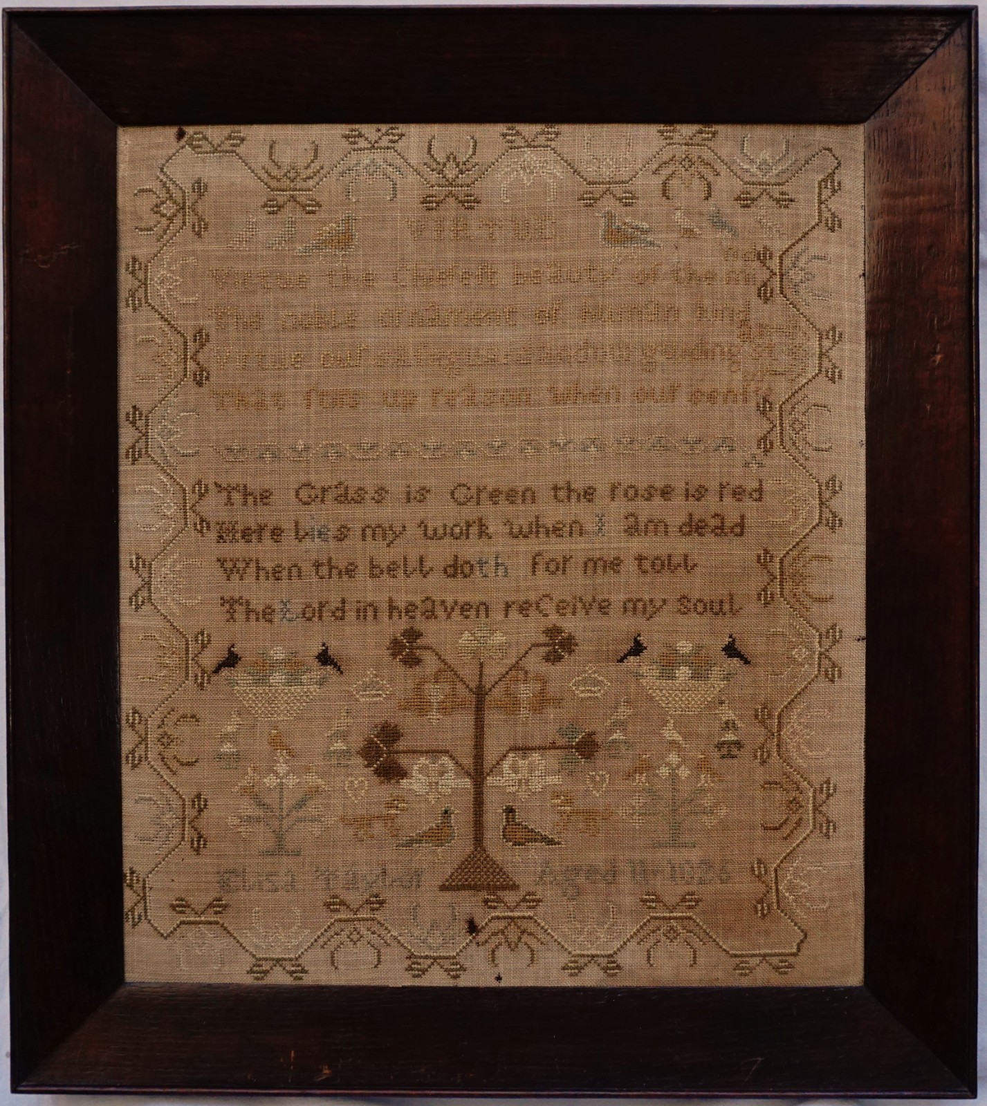 EARLY 19TH CENTURY MOTIF & DOUBLE  VERSE SAMPLER BY ELIZA TAYLOR AGED 11 - 1826