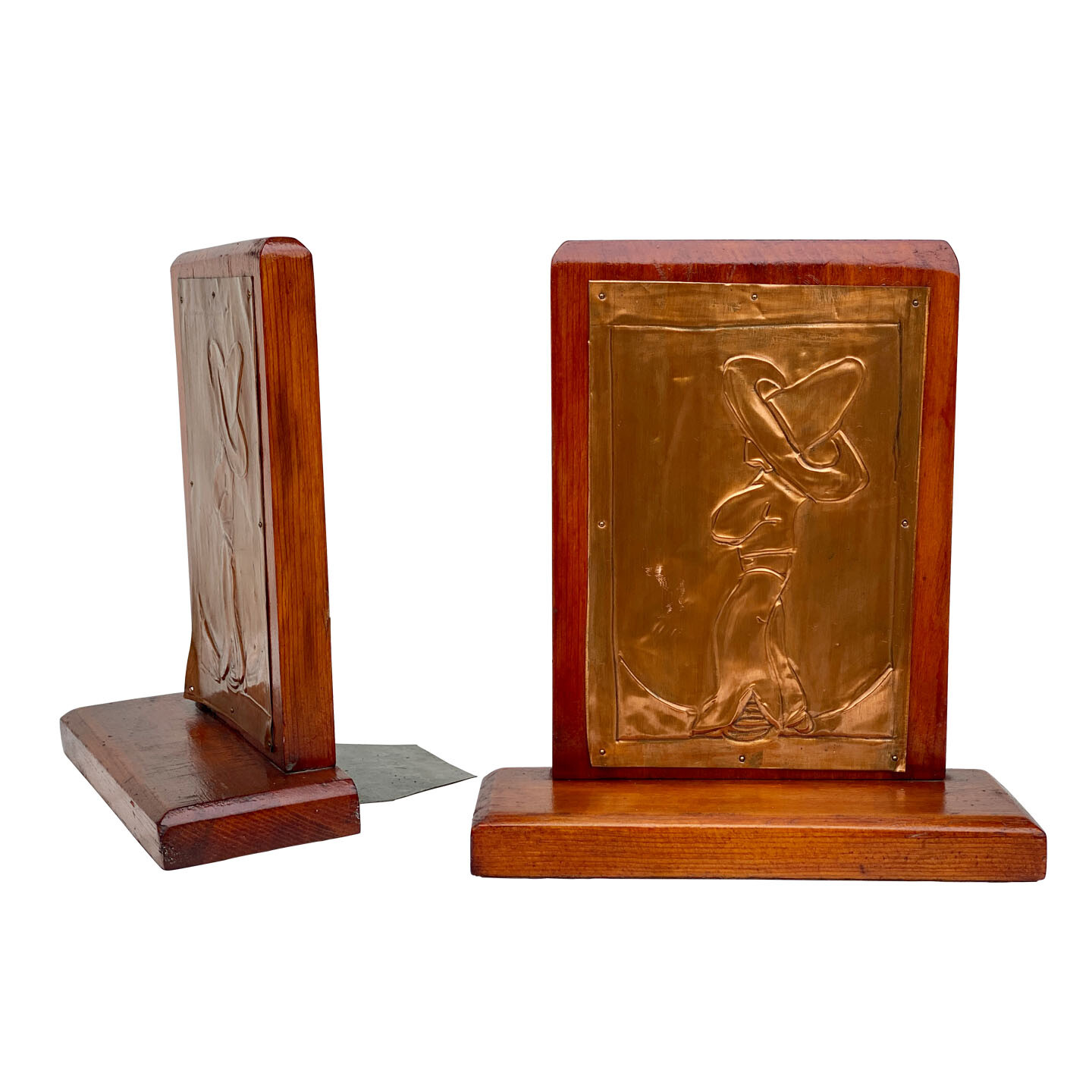 Vintage South Western Hammered Copper Sombrero Pine Bookends - A Pair 