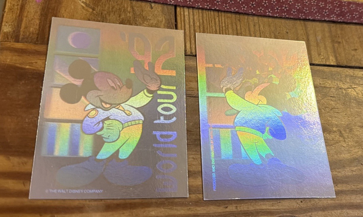 Walt Disney Mickey Mouse 1992 World Tour Double Sided Hologram Card Lot Of 2