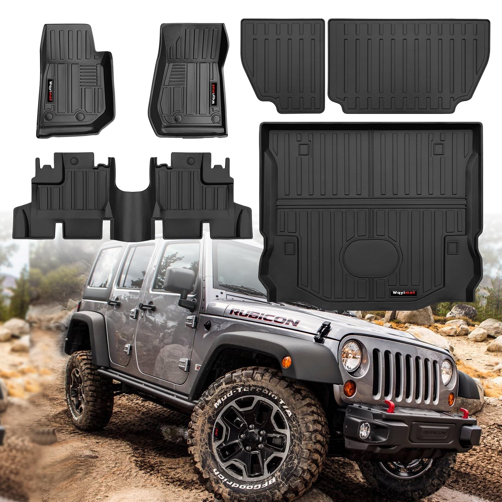 Custom for 2007-2018 Jeep Wrangler JK 4 Door Floor Mats & Cargo Liner & Backr...