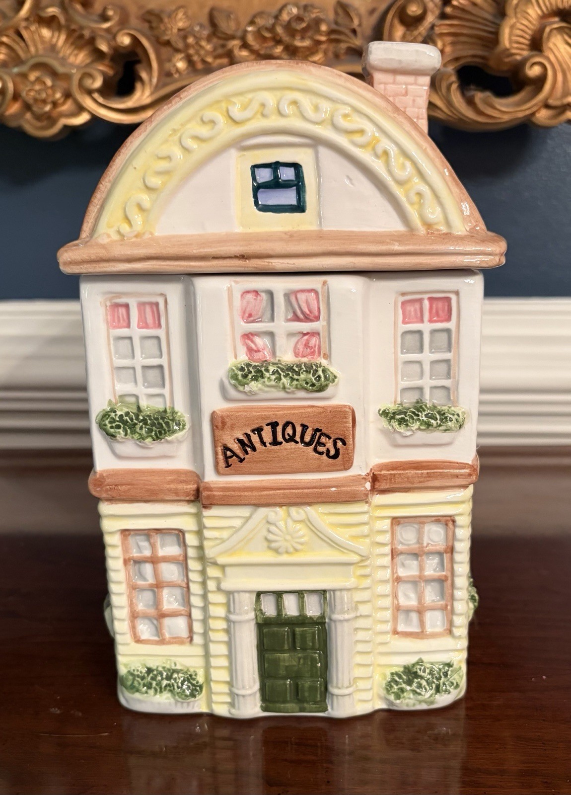 House Shaped Ceramic Canister Jar w/ Lift Off Lid \