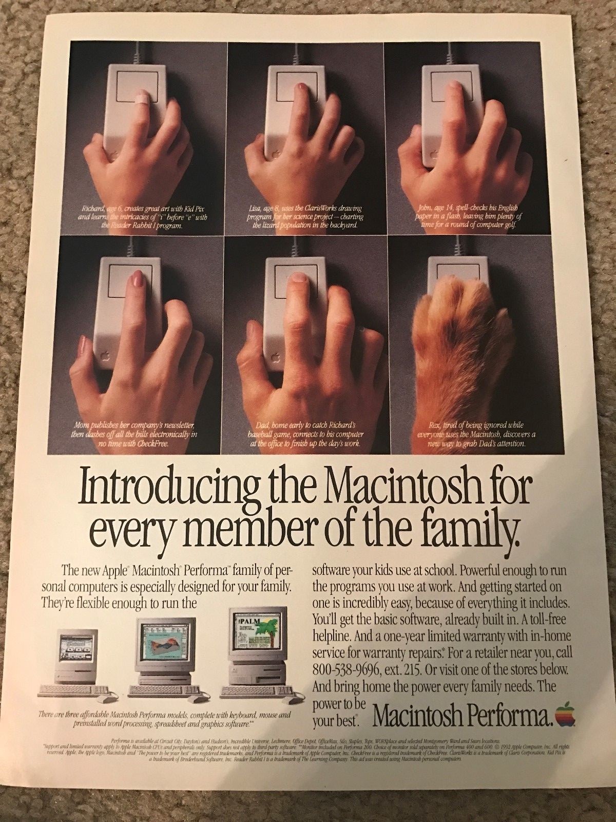 Vintage APPLE MACINTOSH PERFORMA Home Computer System Print Ad 1992 Promo RARE