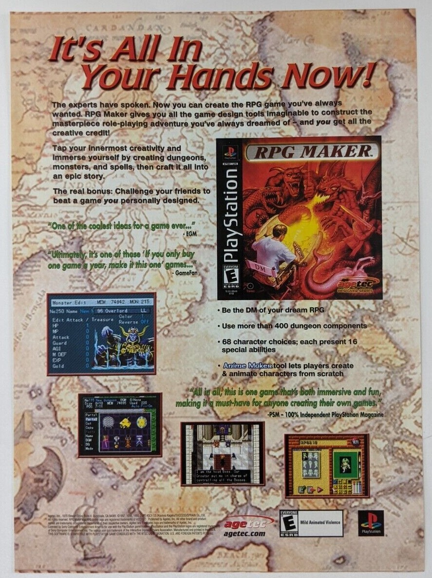 RPG Maker Print Ad Game Poster Art PROMO Original PlayStation PS1 Agetec Advert