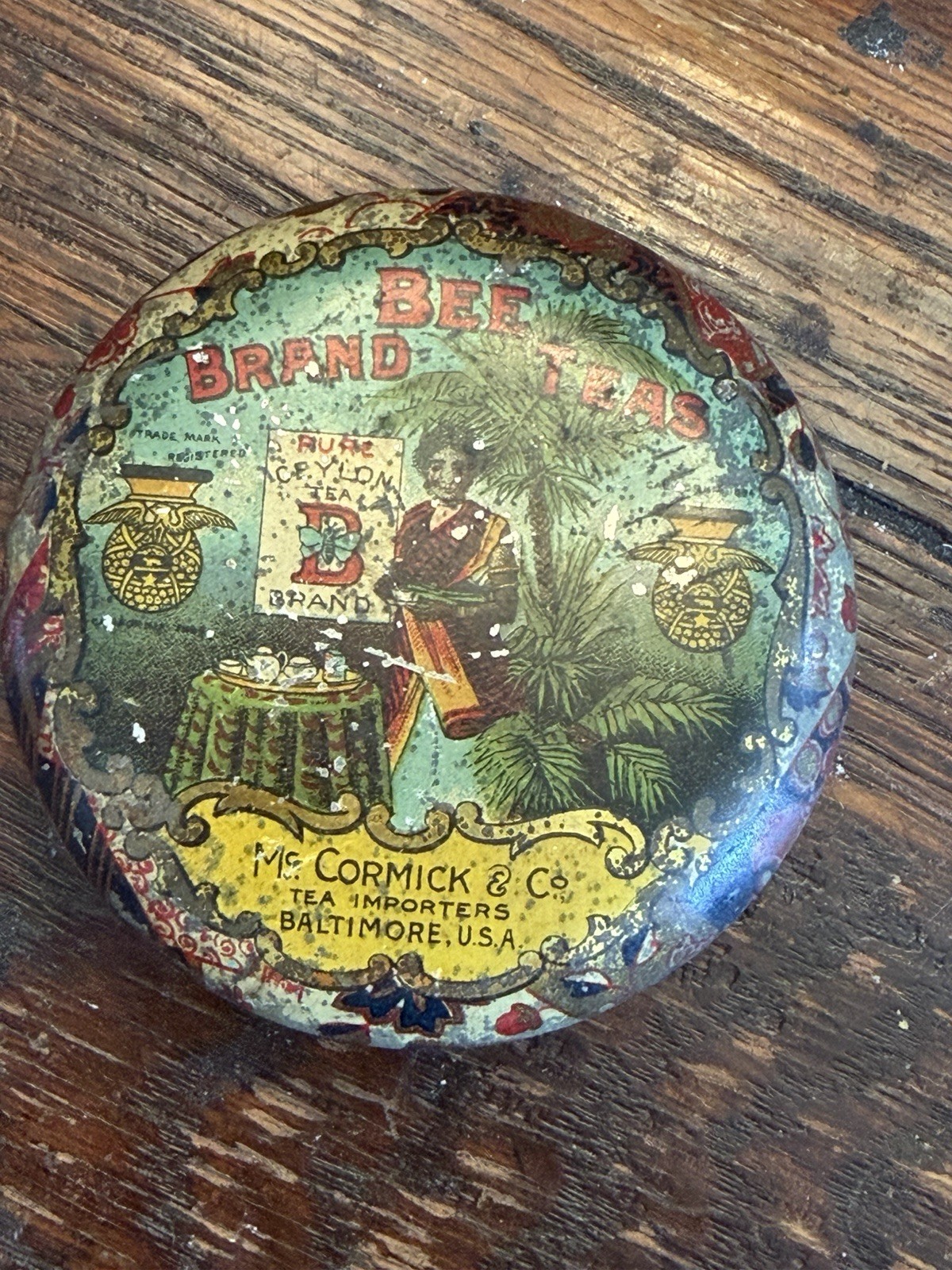 McCormick & Co B Brand Ceylon Tea Tin Baltimore USA Round Lithographed