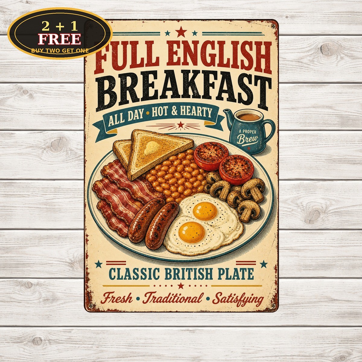 English Breakfast Kitchen Cafe Retro Metal Tin Sign Wall Decor