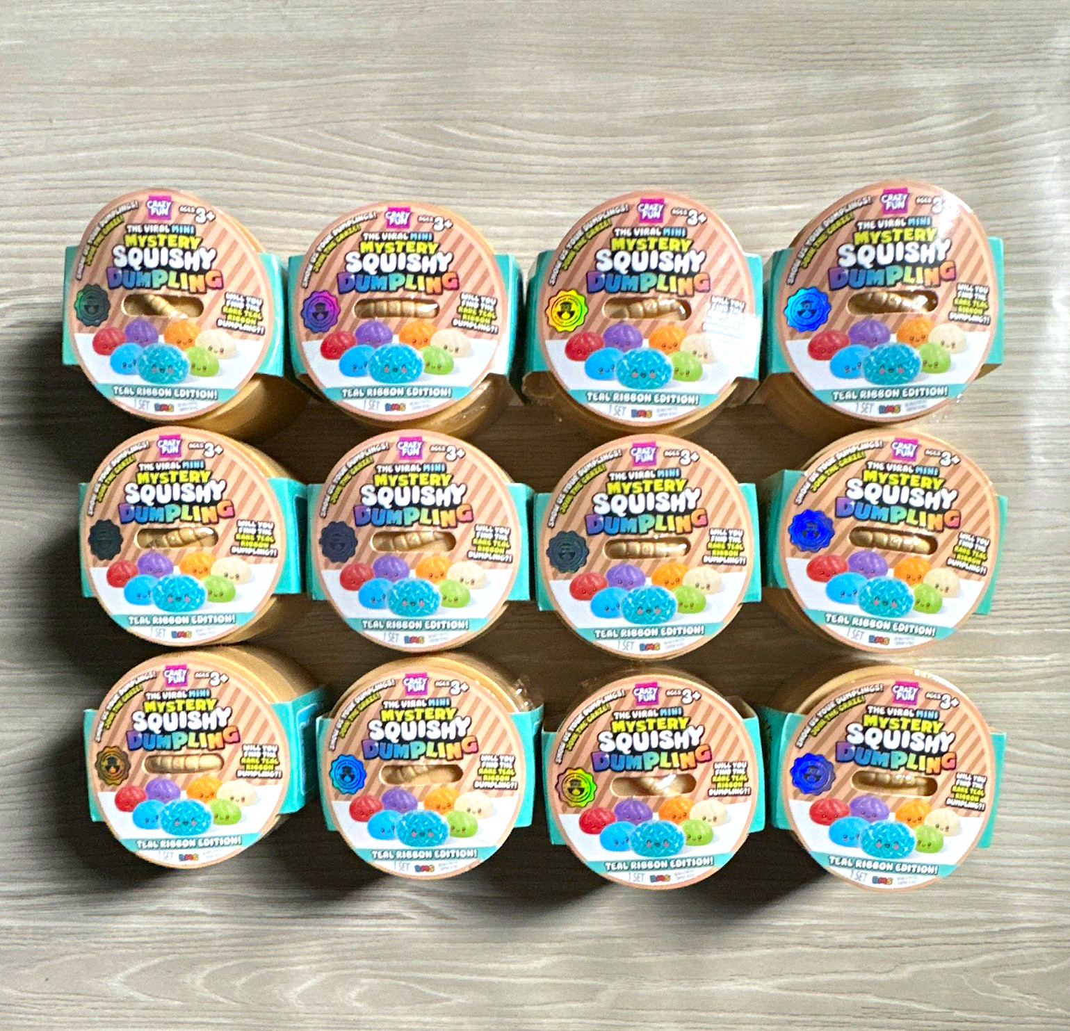 RMS Crazy Fun Viral Mini Mystery Squishy Dumpling Teal Ribbon Blind Pack Lot 12