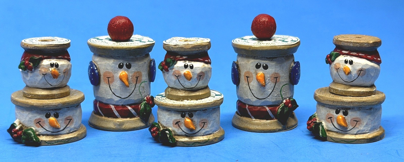 Set of 5 Eddie Walker Snowman Spools - Unique Set - Midwest of Cannon Falls