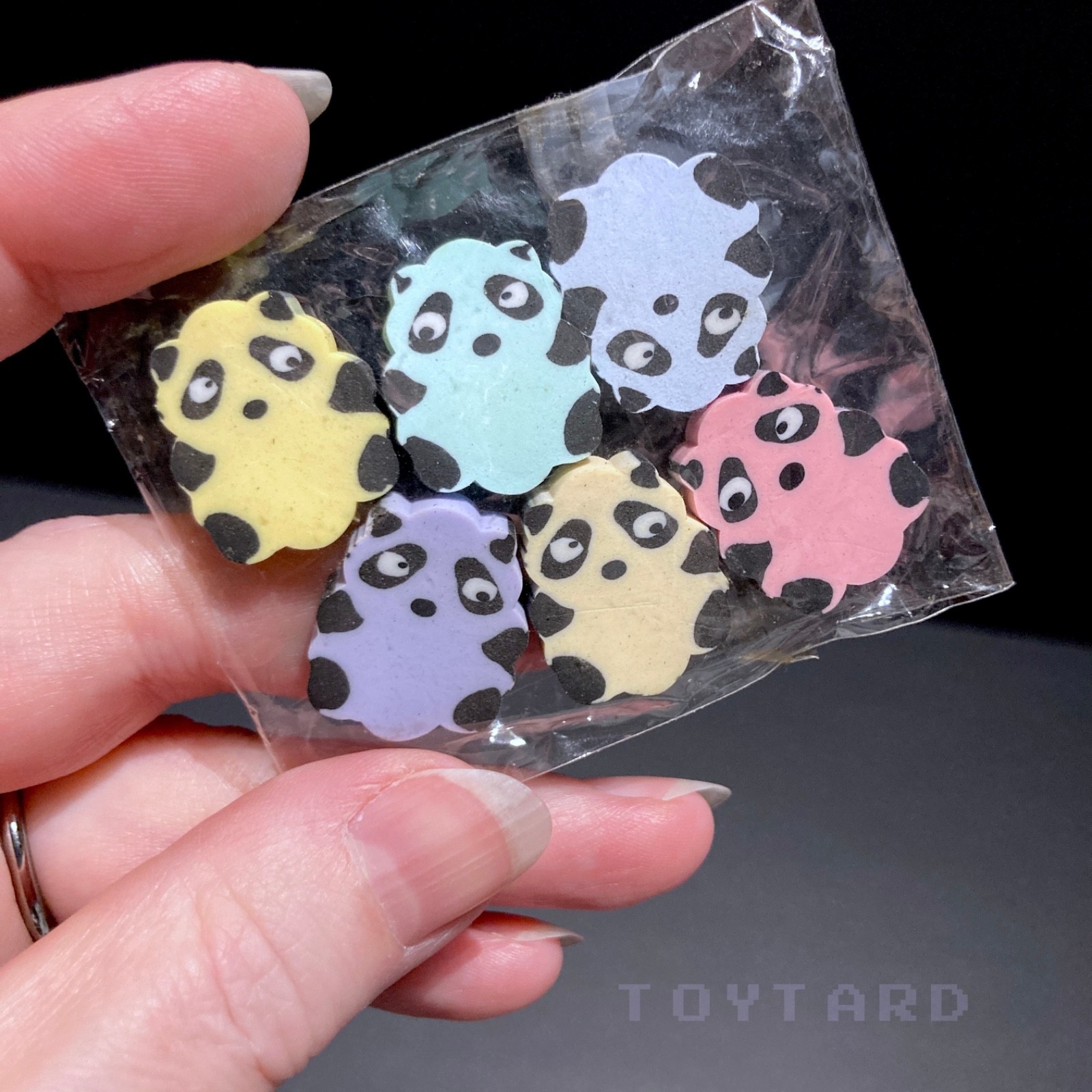 VTG 80s Sanrio Pastel Rainbow Teddy Bears PANDAS ERASERS Kawaii Showa Sealed NOS
