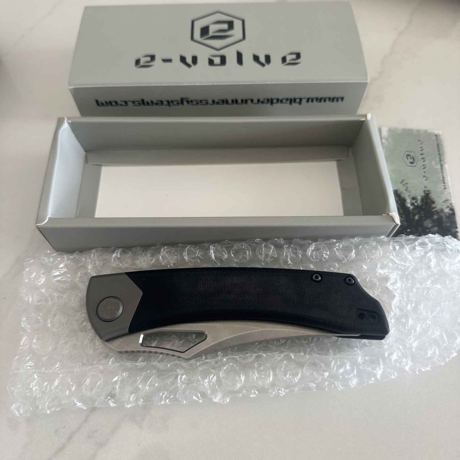 BRS E-VOLVE Black Khopesh Thumb Stud Folder Knife, Stonewash Blade - New
