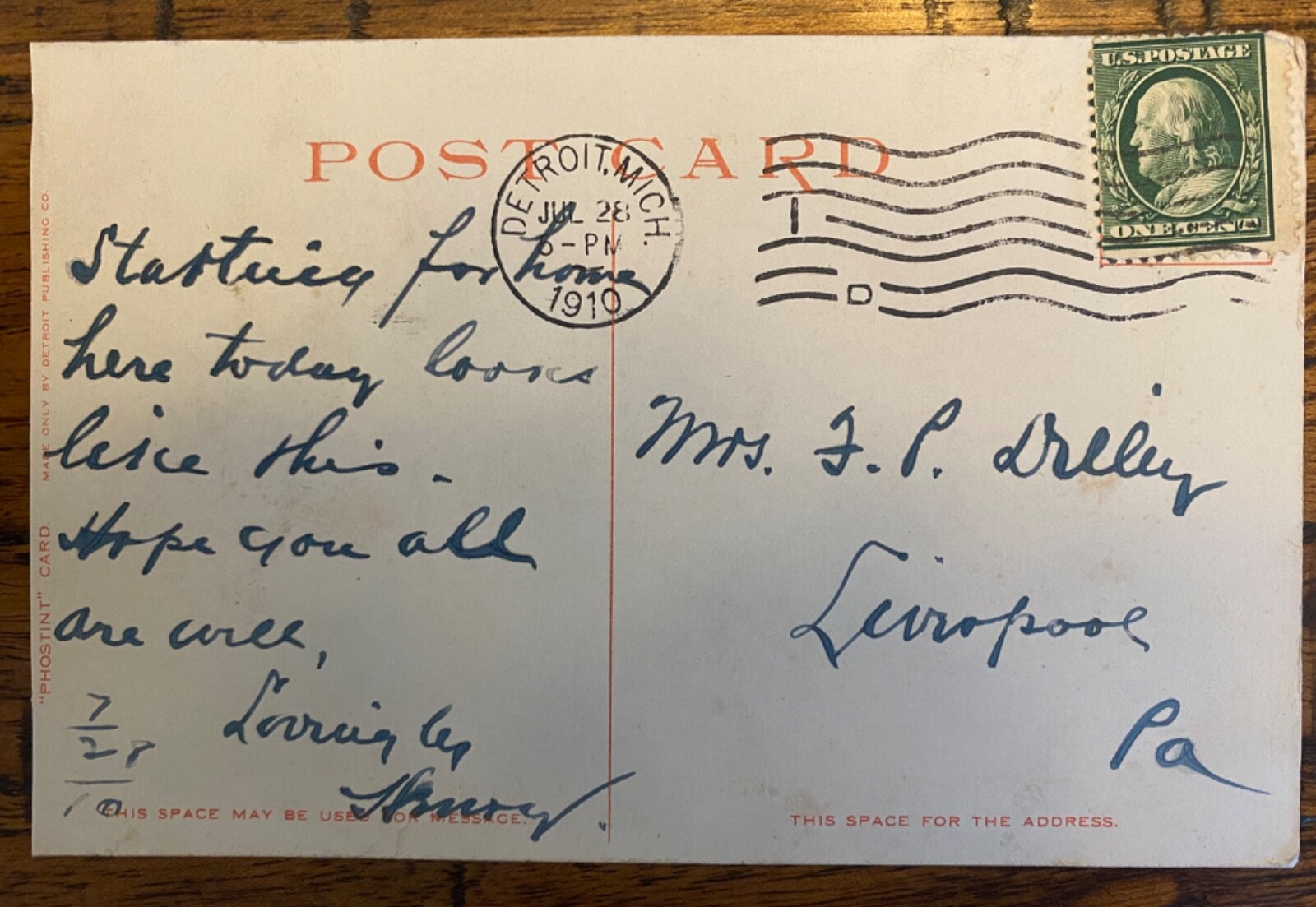 Antique Postcard STR Eastern States Michigan 1910 Detroit MI PostMark