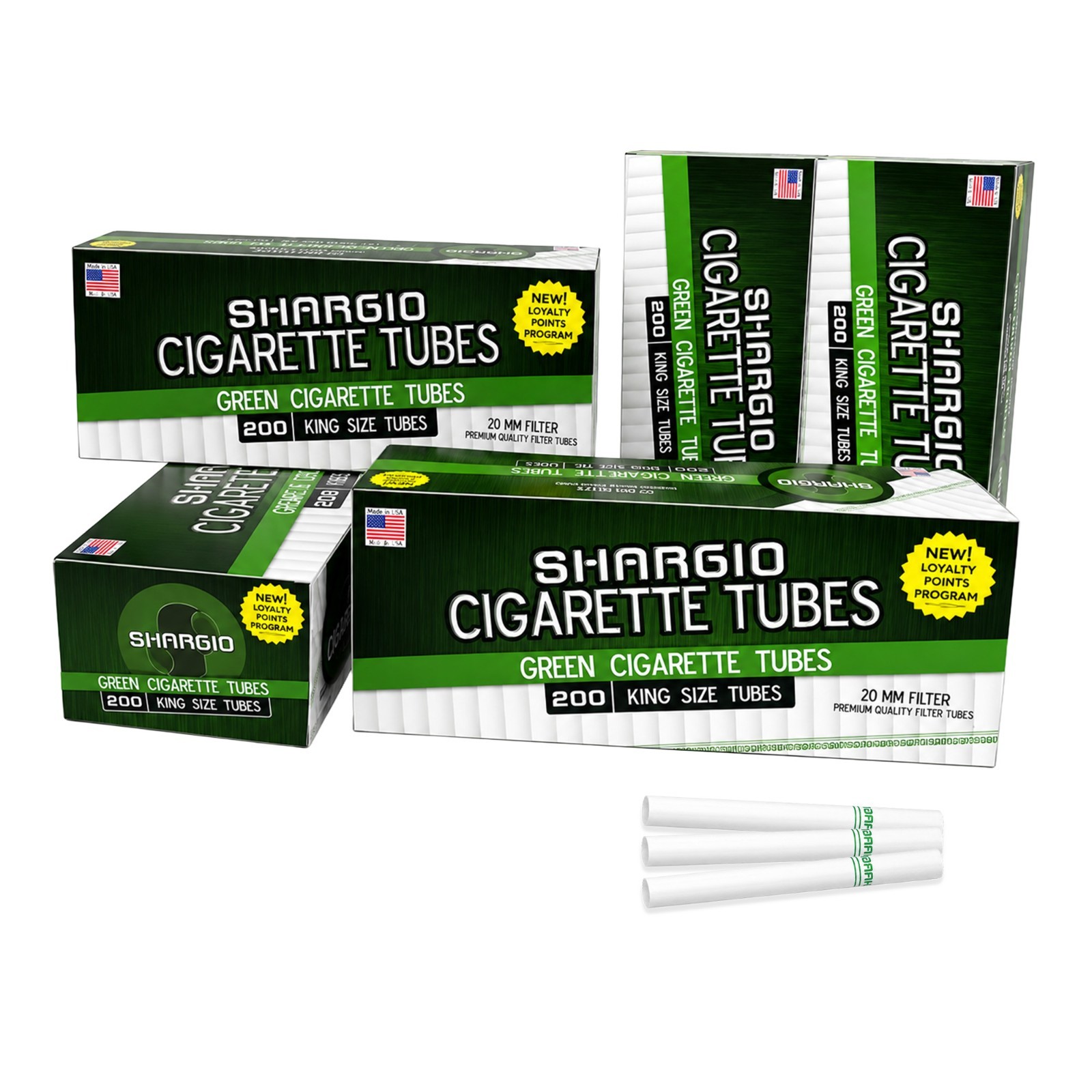 Shargio Menthol Green 100s 100 mm Cigarette Filter Tubes 5 Boxes (1000 Tubes)