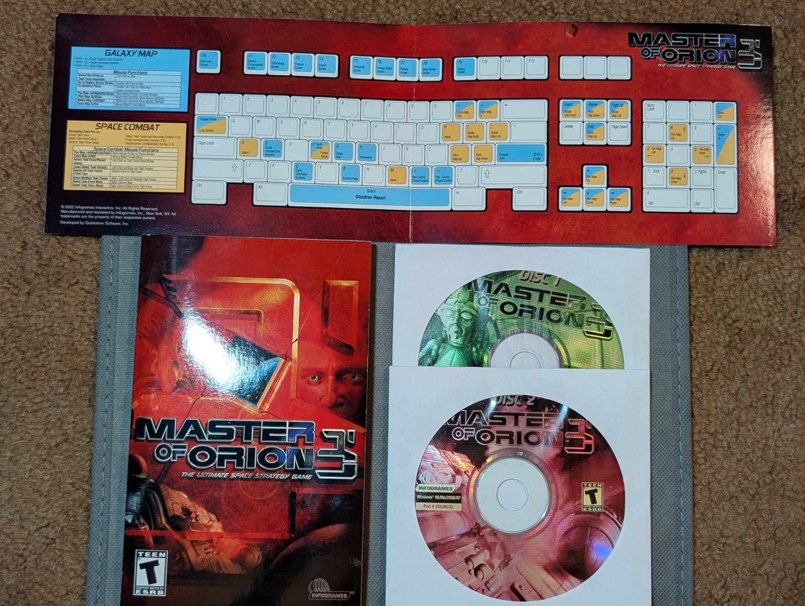 Master Of Orion 3 PC Game 2002 CIB 2 discs, manual, keyboard template GOOD