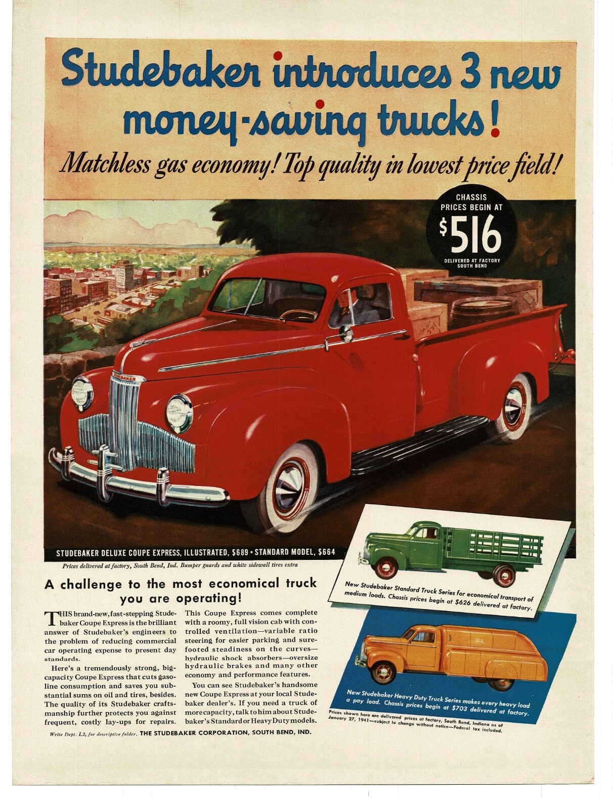 1941 Studebaker Deluxe Coupe Express Red Pickup Truck Vintage Print Ad