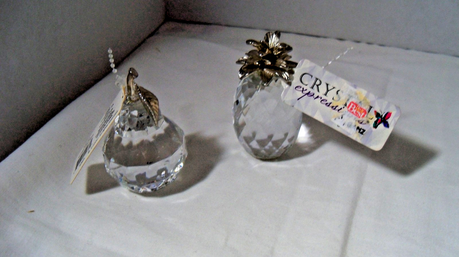 Vintage Ganz Crystal Expressions Mini Pear & Pineapple Figures Original Tags