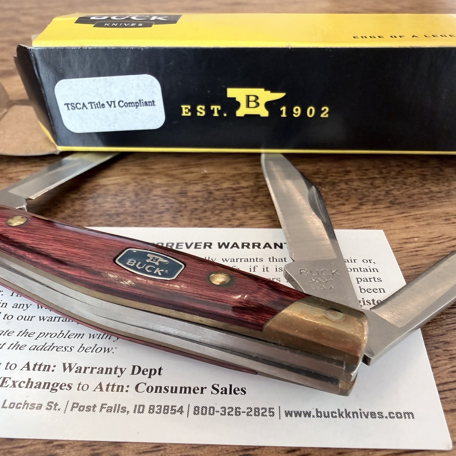 Rare  Buck 303 3 Flat Blade Rosewood Handle Stockman Folding Pocket Knife