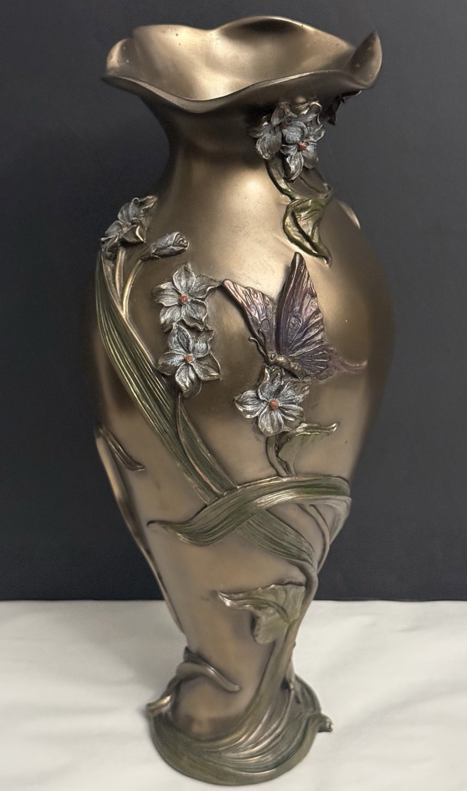 Summit Collection “Past Times” Floral Butterfly Leaves Design Decorative Vase