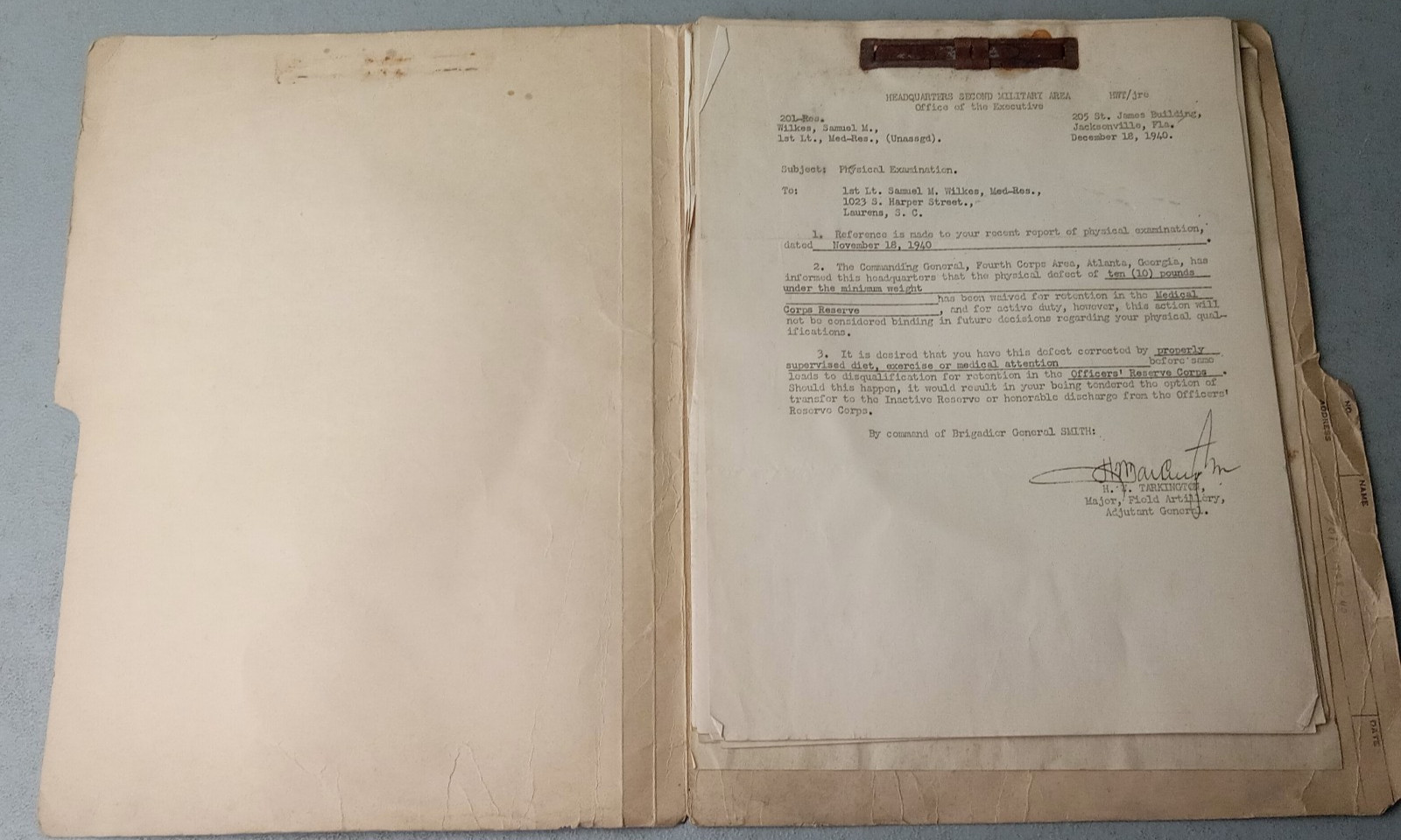 Pre-WWII 1938-1940 Military Service File Records Capt Samuel M Wilkes