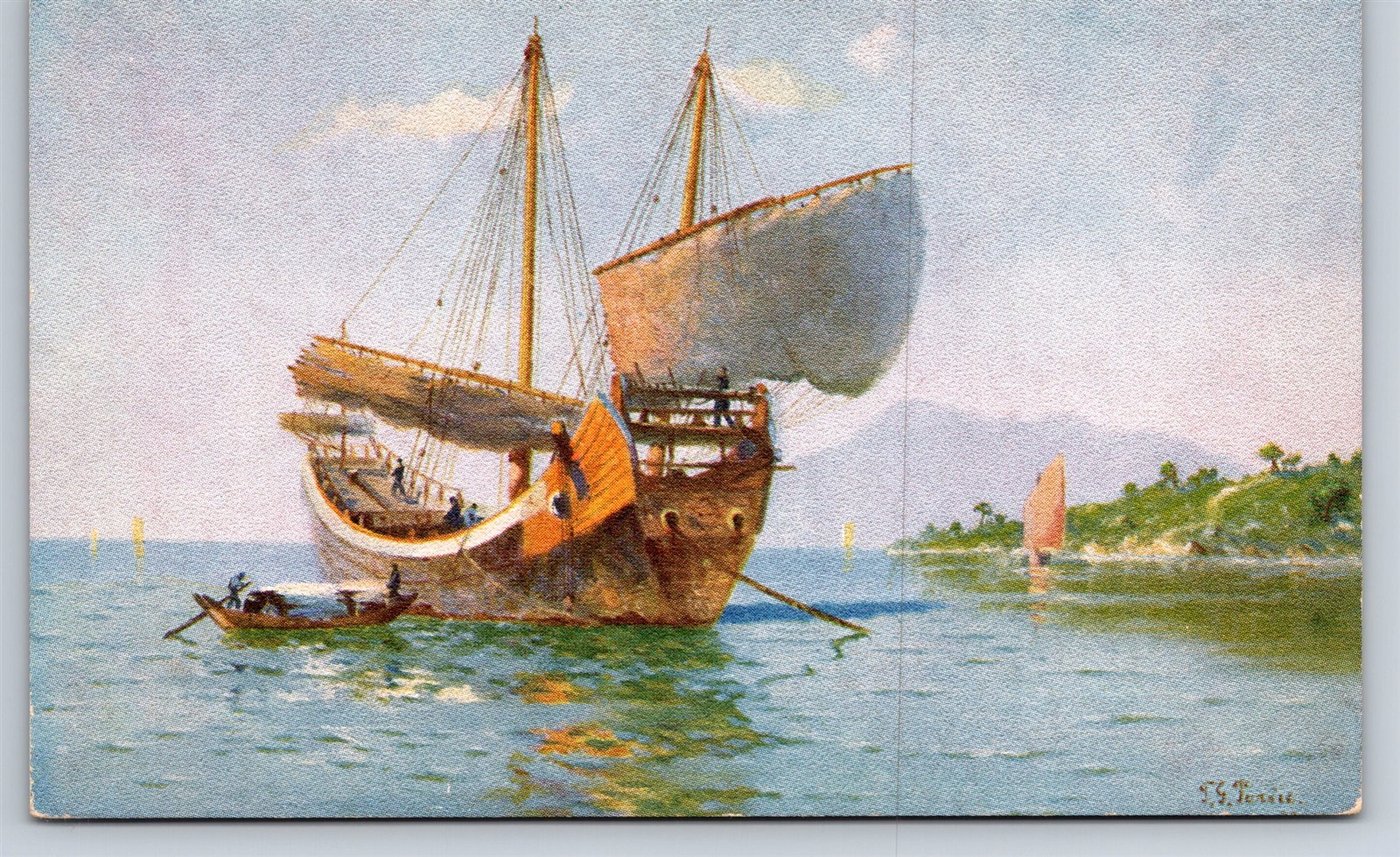 Postcard SS President Dollar Steamship Line Chinese Junk At Hong Kong 2BB13