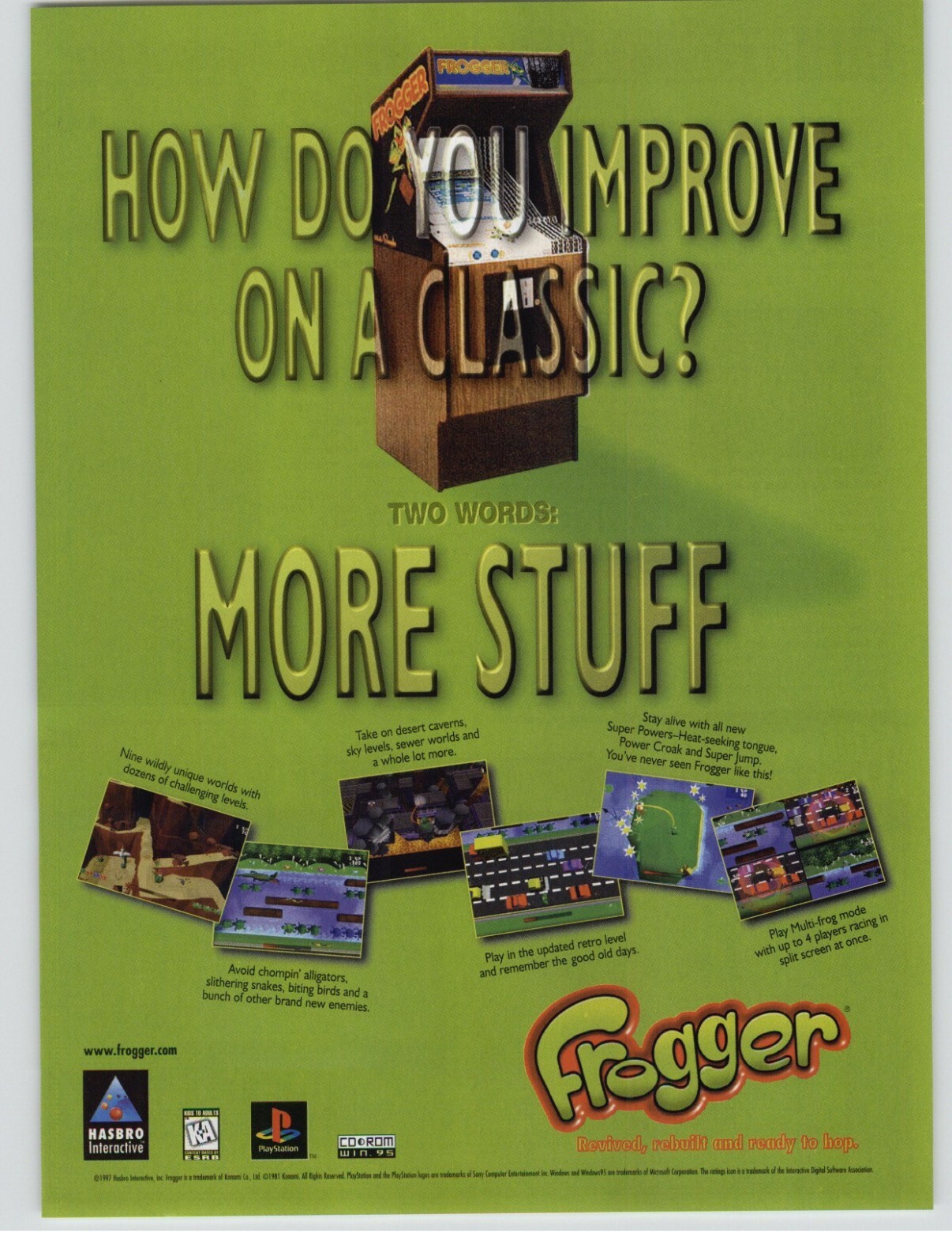 Frogger PS1 Playstation 1 PC 1997 Print Ad/Poster Authentic Arcade Promo Pop Art