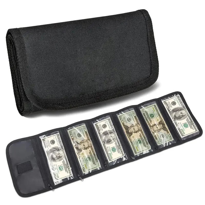Money Pouch, Money Organizer for Cash with 6 Zippered Pockes, Cash Bill Organ