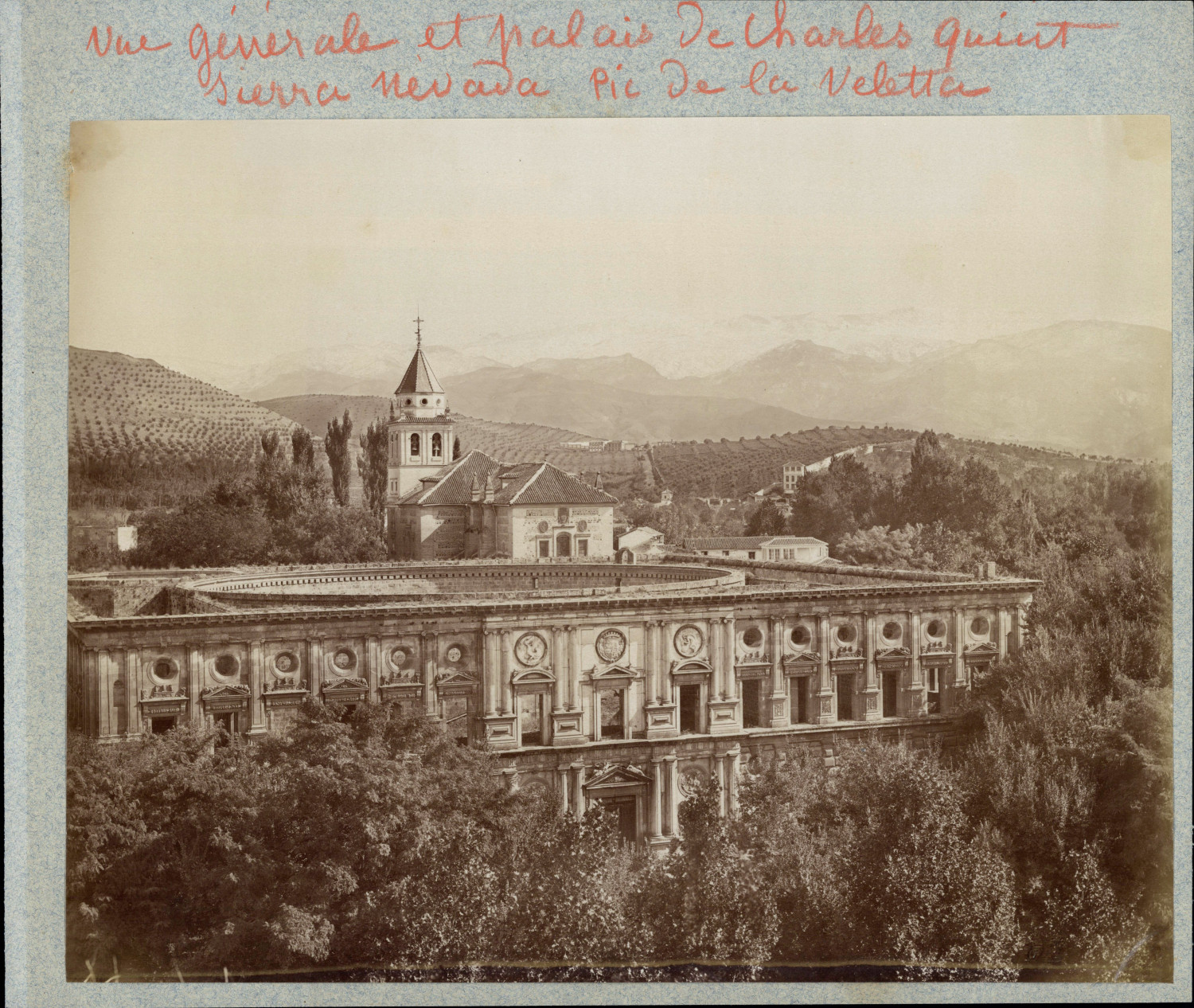 Spain, Granada, Palacio de Carlos V Vintage Albumen Print Albumen Print  