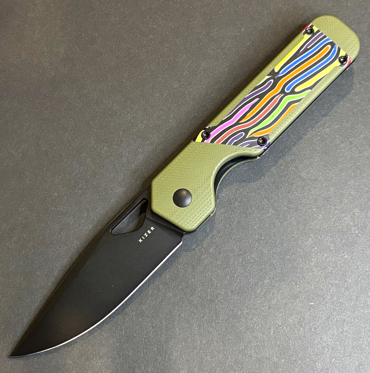 Kizer Militaw V3634A3 Nitro-V Drop Point Plain Edge Liner Lock Green G10
