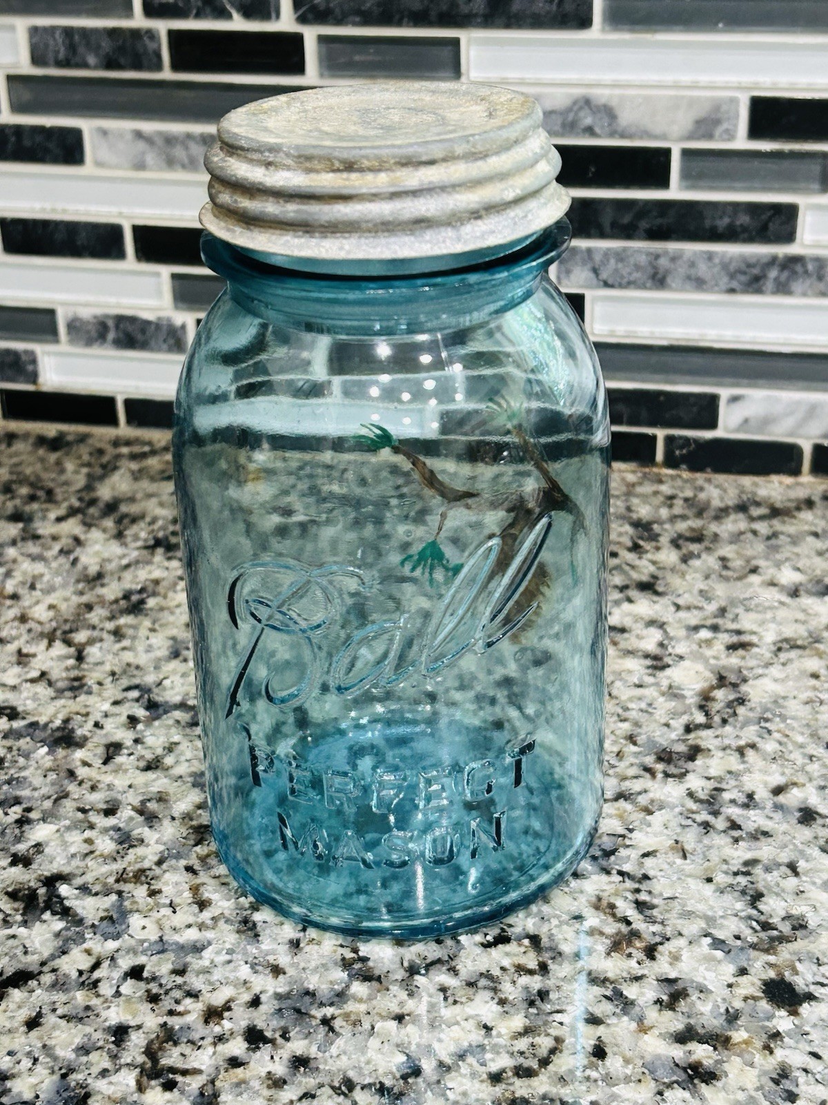 Vintage 1923-1933 Blue Ball Mason Jar #15 with Zinc Lid-Rare
