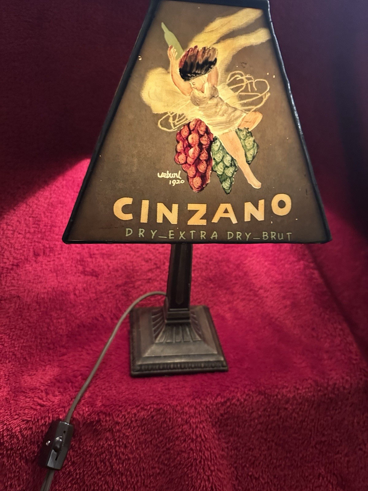 VINTAGE CINZANO BRUT WINE ITALIAN ART POSTER LAMP with METAL  SHADE - RARE