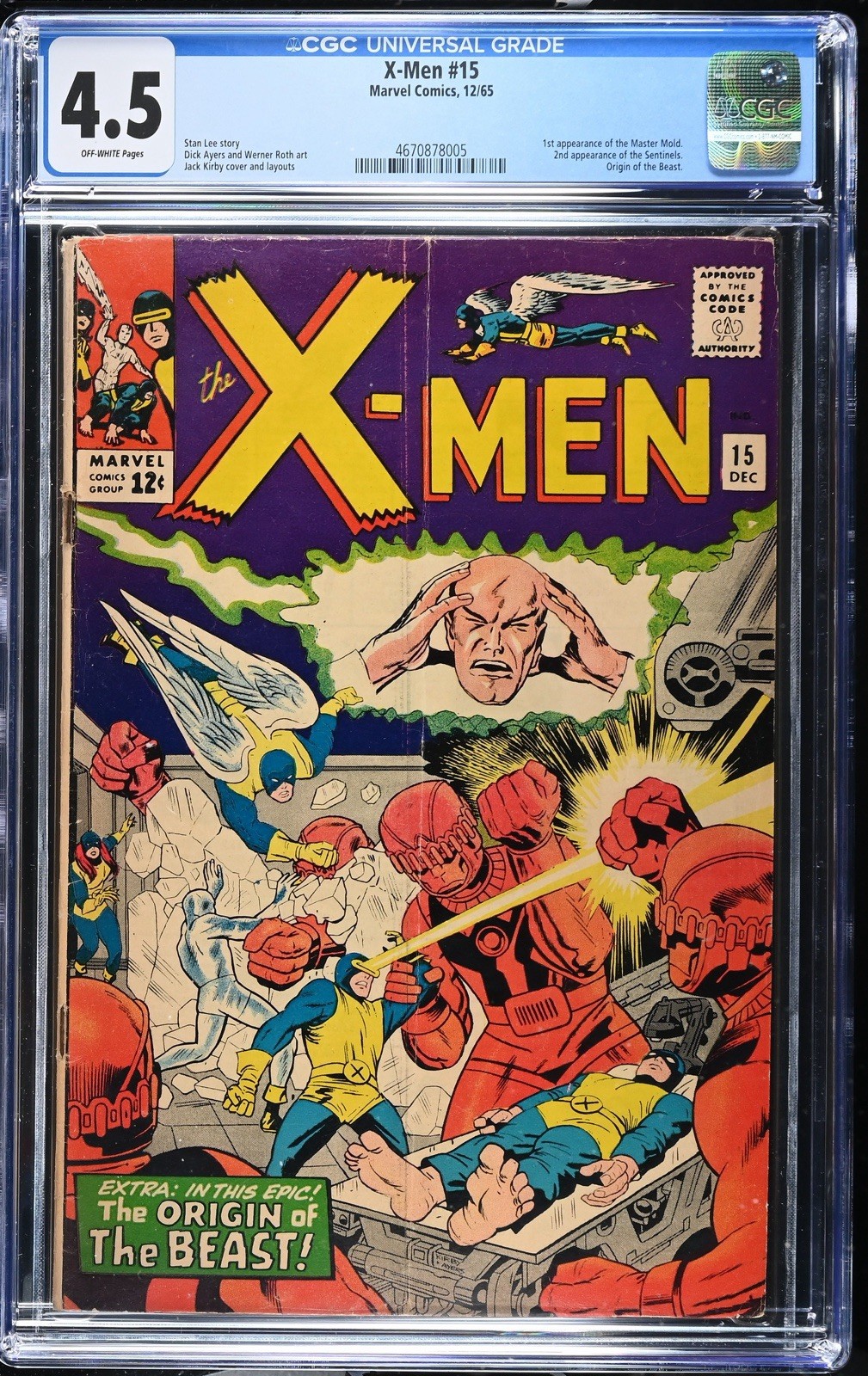 X-Men #15 (1965) – CGC 4.5 OW – 1st Master Mold, Sentinels Key