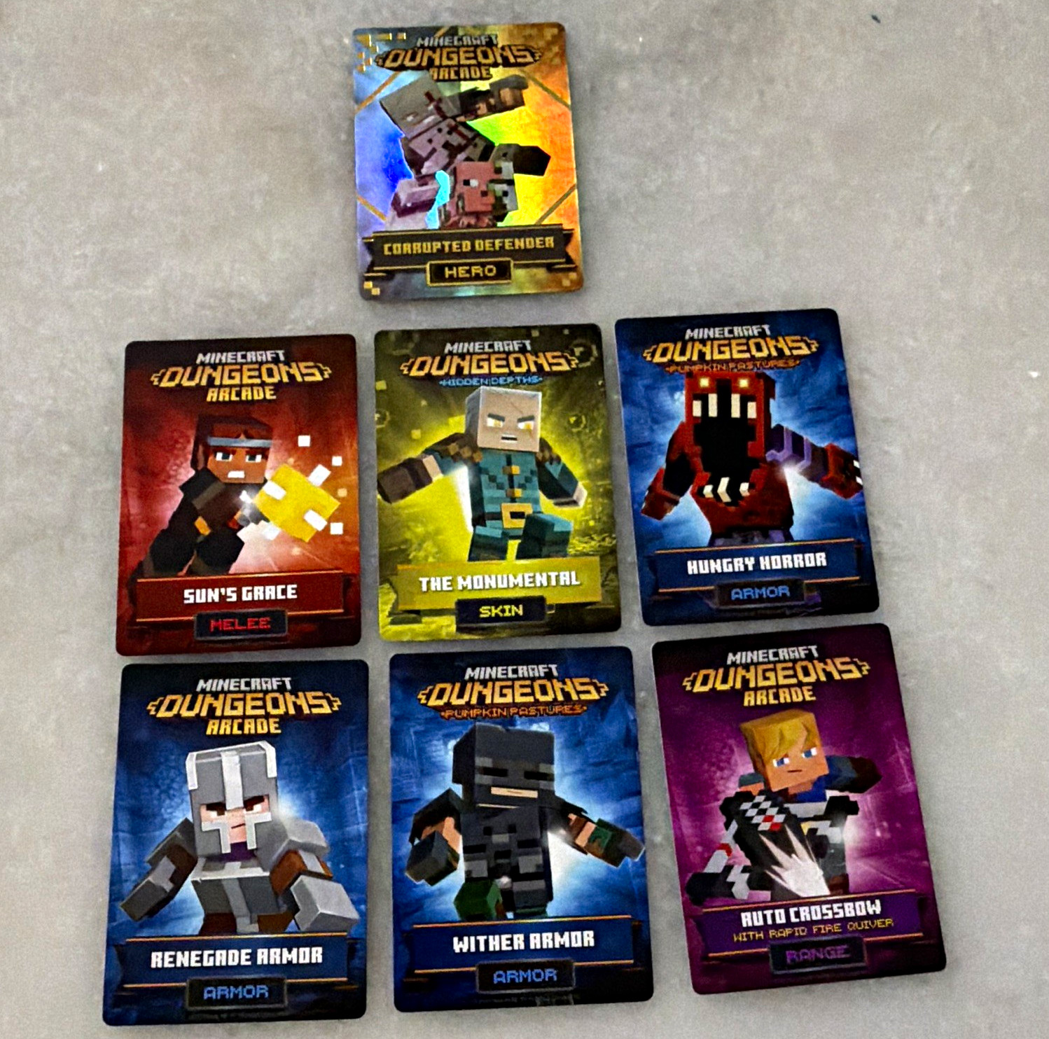 Minecraft Dungeons Arcade 2021 6-Card Lot Sun’s Grace Monumental Hungry Horror