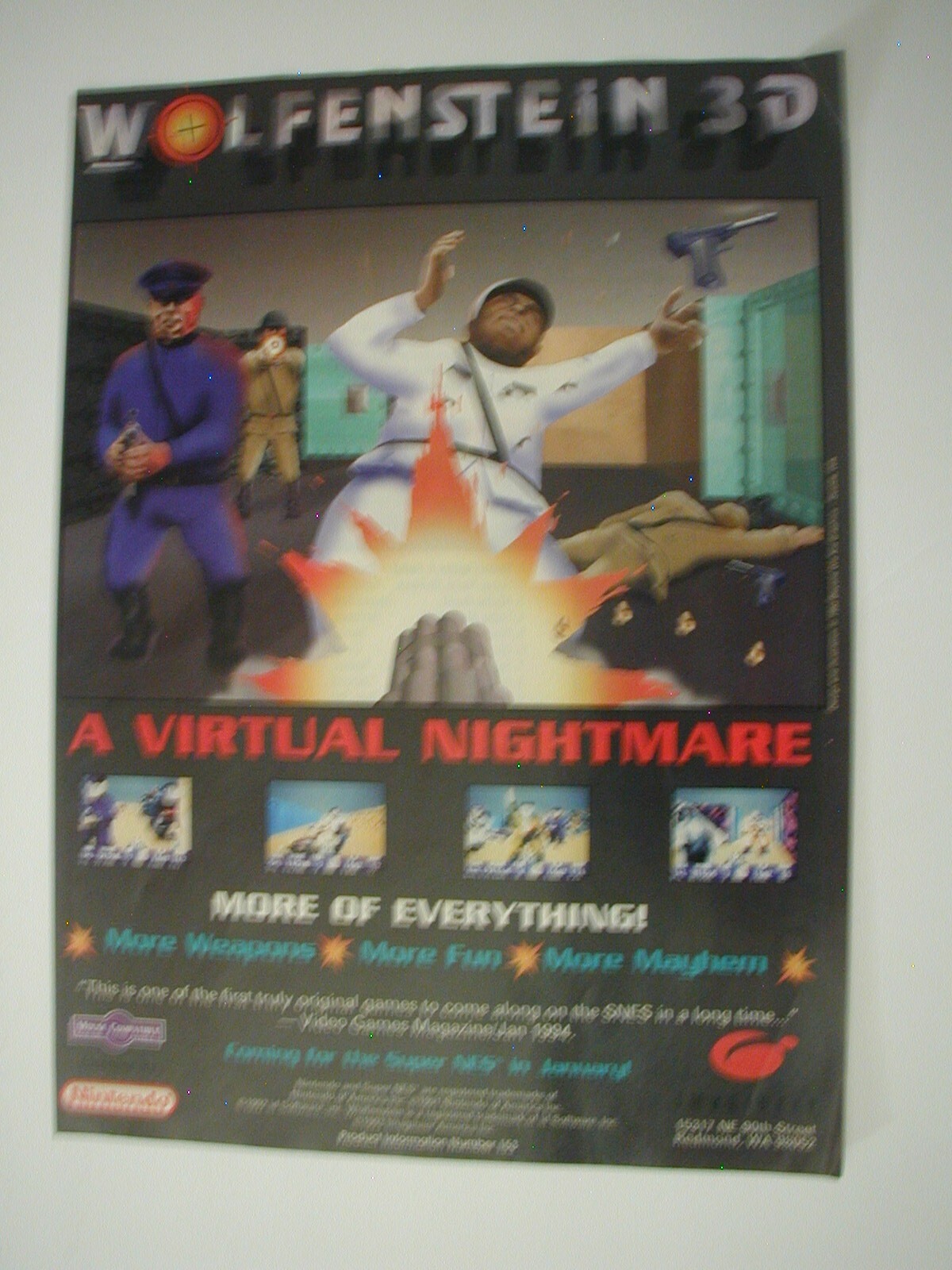 1994 Wolfenstein 3D SNES Video Game VINTAGE PRINT AD L058